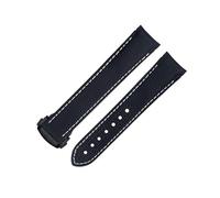 KAVJU For Omega Strap AT150 Seamaster 300 Planet Ocean De Ville Speedmaster Curved End Watch Band 20mm Black White Line High Density Nylon Cowhide Watchbands(Blue 9)