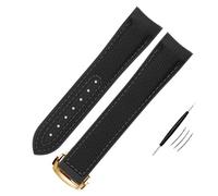 KAVJU High Density Nylon Silicone Watchband For Omega Watch Band 20mm 21mm 22mm Rubber Watch Strap folding clasp Curved end wristwatches belt(BK-black gold,20mm)