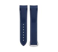 KAVJU Soft Flexible Rubber Watchband For Omega Speedmaster Moonwatch Seamaster 300 AT150 PLANET OCEAN 600 Wristband 20/21/22mm Silver round buckle(Blue White,21mm)