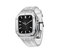 KAVJU Watch Shockproof Protective Case With Silicone Strap Set，For Apple Watch Band Series 9/8/7/SE/6/5/4/45mm 44mm Watch Replacement Watch Strap Parts(Silver White,45mm)