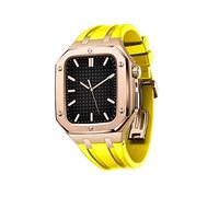 KAVJU Watch Shockproof Protective Case With Silicone Strap Set，For Apple Watch Band Series 9/8/7/SE/6/5/4/45mm 44mm Watch Replacement Watch Strap Parts(Rose Yellow,45mm)