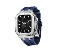 KAVJU Watch Shockproof Protective Case With Silicone Strap Set，For Apple Watch Band Series 9/8/7/SE/6/5/4/45mm 44mm Watch Replacement Watch Strap Parts(Silver Blue,45mm)