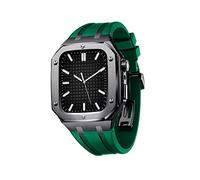KAVJU Watch Shockproof Protective Case With Silicone Strap Set，For Apple Watch Band Series 9/8/7/SE/6/5/4/45mm 44mm Watch Replacement Watch Strap Parts(Black Green,44mm)