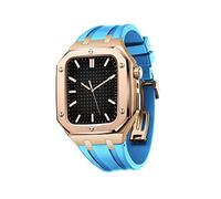 KAVJU Watch Shockproof Protective Case With Silicone Strap Set，For Apple Watch Band Series 9/8/7/SE/6/5/4/45mm 44mm Watch Replacement Watch Strap Parts(Rose Sky blue,45mm)