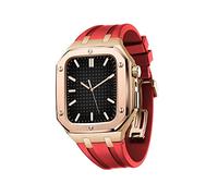 KAVJU Watch Shockproof Protective Case With Silicone Strap Set，For Apple Watch Band Series 9/8/7/SE/6/5/4/45mm 44mm Watch Replacement Watch Strap Parts(Rose Red,45mm)