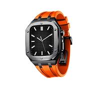 KAVJU Watch Shockproof Protective Case With Silicone Strap Set，For Apple Watch Band Series 9/8/7/SE/6/5/4/45mm 44mm Watch Replacement Watch Strap Parts(Black Orange,44mm)