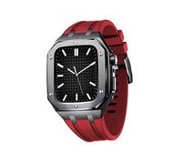 KAVJU Watch Shockproof Protective Case With Silicone Strap Set，For Apple Watch Band Series 9/8/7/SE/6/5/4/45mm 44mm Watch Replacement Watch Strap Parts(Black Red,45mm)