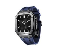 KAVJU Watch Shockproof Protective Case With Silicone Strap Set，For Apple Watch Band Series 9/8/7/SE/6/5/4/45mm 44mm Watch Replacement Watch Strap Parts(Black Blue,44mm)