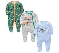 kavkas Baby Onesie Cotton One Piece Romper Footies Newborn Long Sleeve for Sleep and Play, Fox Pack 6-9 Months