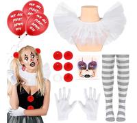Kavoc 13 Pcs Halloween Scary Clown Deluxe Costume Gloves Collar White Over-the-knee Socks for Halloween Party Supplies