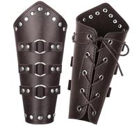 Kavoc 2 Pcs Leather Armor Wristband, Medieval Bracers Armband, Arm Gauntlets Steampunk for Men Women (Style 2) (Brown)