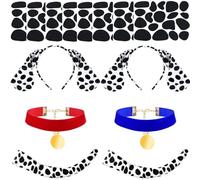Kavoc 2 Set of Dalmatian Costume Set Include Dog Ear Headband Velvet Choker Tail and Felt Stickers for Book Day Party Dress Up