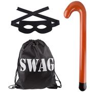 Kavoc 3Pcs Gangster Granny Costume Set Include Drawstring Bag Eyemask and Inflatable Cane for Kids World Book Day Dress Up