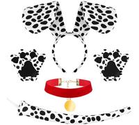 Kavoc 4 Pcs Halloween Dalmatian Costume Accessories Set Includes Headband Choker Tail Gloves for Kids Adults Party Dress Up