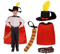 Kavoc 4 Pcs Puss Costume Set Include Cat Cape Hat Belt and Tail for Halloween Colonial Style Fancy Dress Up Accessories