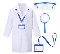 Kavoc 4Pack Science Lab Coat with Googles ID Card Magnifying Glass for Role Play Costume Accessories (M)