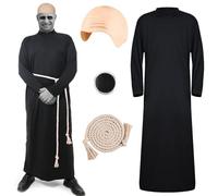 Kavoc 4Pcs Halloween Costume Accessories Set Including Bald Cap Priest Robe White Rope for Priest Cosplay Supplies (XL)