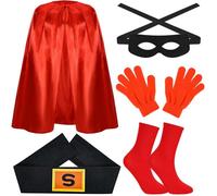 Kavoc 5 Pcs Potato Superhero Costume Set Include Red Cape,Black Eye Mask,Printed Belt,Gloves and Socks for World Book Day Dress Up