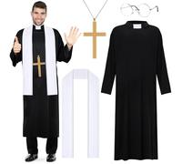 Kavoc 5 Pcs Priest Costume Accessories Pastor Clothing Shawl Gold Cross Silver Glasses Packed with Box for Adult Men's Halloween Theater Christmas Cosplay Party (XL)