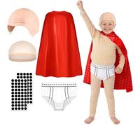 Kavoc 5 Pcs Underpants Cosplay for World Book Day with Red Cape Bald Cape Set for Book Theme Party Cosplay