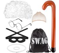 Kavoc 7 Pcs Gangster Granny Costume Set Include Wig Hairnet Bag Eyemask Glasses Necklace Bracelet and Inflatable Cane for Kids World Book Day Dress Up