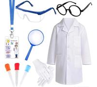Kavoc 7Pcs Science Lab Cosplay Costume Set Includes Lab Coat ID Card Liquid Dropper Gloves Goggles (M)