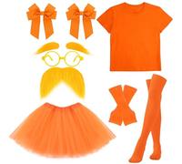 Kavoc 8pcs Orange Costumes Yellow Eyebrow Artificial Moustache with Tulle Tutu Skirt Gloves Socks for World Book Week Party 4-6 Years