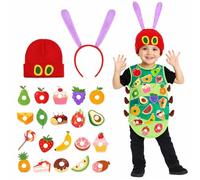 Kavoc Caterpillar Costume Set Includes Caterpillar Headband Hat and Self Adhesive Felt Foods Fruits Stickers for World Book Day Cosplay