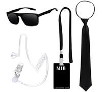Kavoc MIB Agent Costume Set Include Sunglasses Zip Tie ID Badge Prop and Fake Earpiece for Alien Party Dress Up (1 Set)