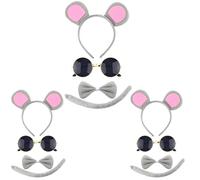 Kavoc World Book Day 3 Blind Mice Costume Include Black Glasses Mouse Ears Headband Bow Tie and Mouse Tail for Halloween Party Dress Up