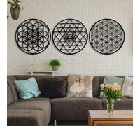 KAWA METALWORKS Sacred Geometry Wall Art - Set of 3 Spiritual Metal Wall Sculptures, Large Geometric Mandala - Medium (53cm x 159cm)