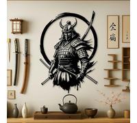 KAWA METALWORKS Samurai Metal Wall Art, Japanese Warrior Metal Wall Decor, Katana Samurai Wall Hanging, Modern Zen Home Decoration, Large Japanese Bushido Art