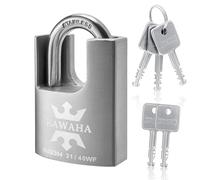 KAWAHA 21/40KD-5SK High Security Stainless Steel Shrouded Padlock with Key for Both Indoor and Outdoor use (Heavy Duty, Anti-Rust) (1-9/16 in. (40mm), Keyed Different - 5 Stainless Steel Keys)