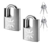 KAWAHA 21/50-2PS High Security Stainless Steel Shrouded Padlock with Stainless Steel Key for Both Indoor and Outdoor use (Heavy Duty, Anti-Rust) (2 in. (50mm), Keyed Alike - 2 Pack)