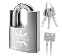KAWAHA 21/50KD-5SK High Security Stainless Steel Shrouded Padlock with Key for Both Indoor and Outdoor use (Heavy Duty, Anti-Rust) (2 in. (50mm), Keyed Different - 5 Stainless Steel Keys)
