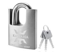 KAWAHA 21/60KD-3SK High Security Stainless Steel Shrouded Padlock with Key for Both Indoor and Outdoor use (Heavy Duty, Anti-Rust) (2-3/8 in. (60mm), Keyed Different - 3 Stainless Steel Keys)