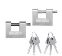 KAWAHA 71/60-2PS Stainless Steel D-Shaped Padlock with Stainless Steel Key for Garage Door, Containers, Shed, Locker and Warehouse (2-3/4 inch, Keyed Alike - 2 Pack)