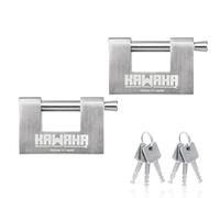 KAWAHA 71/80-2PS Stainless Steel D-Shaped Padlocks with Stainless Steel Keys for Garage Door, Containers, Shed, Locker, and Warehouse (3.5 inches, Identical Keys - Set of 2)
