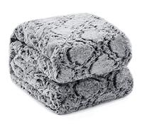 KAWAHOME Faux Fur Blanket King Size Winter Super Soft Cozy Warm Fluffy Plush Blanket Quatrefoil Pattern for Couch Sofa Bed, 108" X 90" Dark Grey