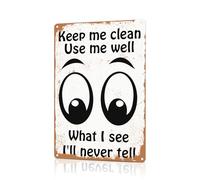 KAWAHONE 1pc Funny Eyes Vintage Metal Iron Sign, "Keep Me Clean, Use Me Well, What I See I'll Never Tell"Bathroom Wall Plaque for Bathroom, Kitchen, or Garage