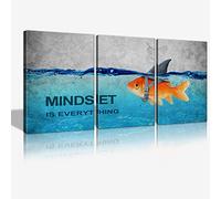 KAWAHONE 3 Panels Modern Framed Inspirational Quote Canvas Wall Art-Mindset is Everything Goldfish Strong Shark Motivational Posters Framed, Bathroom Bedroom Office Decor Framed Ready to Hang