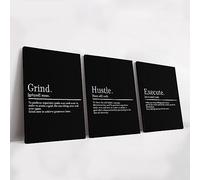 KAWAHONE Framed Motivational Entrepreneur Poster, Grind Hustle Execution Inspirational Wall Art Featuring Success and Positive Quotes of Bedroom Decor and Motivational Poster for for Home Living Room