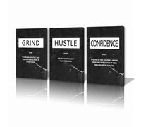 KAWAHONE Inspirational Canvas Wall Art - Grind Hustle Confidence Motivational Wall Art, Positive Quotes Wall Poster for Living Room Bedroom, Office Decor, Gallery-Wrapped Canvas Art Set Framed Ready