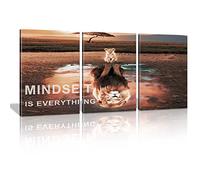KAWAHONE Motivational Lion King Mindset Wall Art Gold, Success Cat Reflect Lion Mindset is Everything Quotes Poster Positive Affirmation Wall Decor Inspirational Canvas Painting Wall Hanging Picture