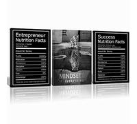 KAWAHONE Motivational Mindset Canvas Wall Art, Success Entrepreneur Nutrition Facts Mindset is Everything Office Inspirational Poster Prints Quotes Wall Decor Gallery-Wrapped Framed Ready to Hang