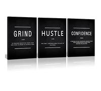 KAWAHONE Motivational Success Canvas Wall Art, Grind Hustle Confidence Wall Decor Framed Inspirational Entrepreneurs Painting Prints Quotes Poster for Office Workplace Ready to Hang