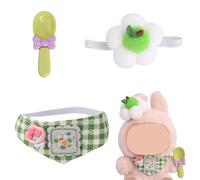 Kawaii 15cm & 17cm Doll Clothes Set, 3-Piece Fashion Outfit with Plush Flower Shape Hat, Bib and Spoon Fresh Green Toy Clothing Accessories for 5.9" and 6.7" Dolls Dress Up(Doll Not Included)