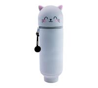 Kawaii 2 in 1 Pencil Silicone Pen Case, Animal pencil case,Stand Up Case and Pen Holder Pouch,Big Capacity Pencil Case and Desk Pen Holder Retractable Capacity Zipper Closure for Teenage (Kitten)