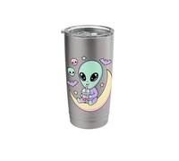 Kawaii Alien Drinking Bubble Tea Pastel Goth Moon Spooky Cut Stainless Steel Insulated Tumbler