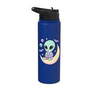 Kawaii Alien Drinking Bubble Tea Pastel Goth Moon Spooky Cut Stainless Steel Insulated Water Bottle